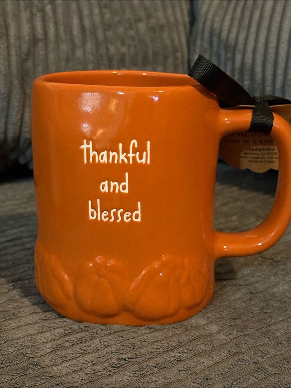 Rae Dunn✨ “Thankful and Blessed” Orange Ceramic Pumpkin Mug NWT